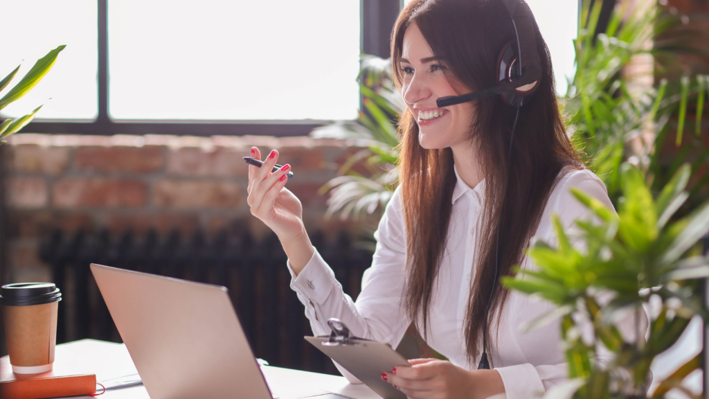 woman using a small business phone system
