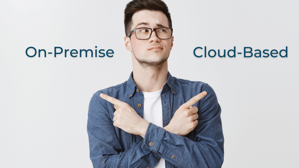 man choosing between on-premise phone systems or cloud